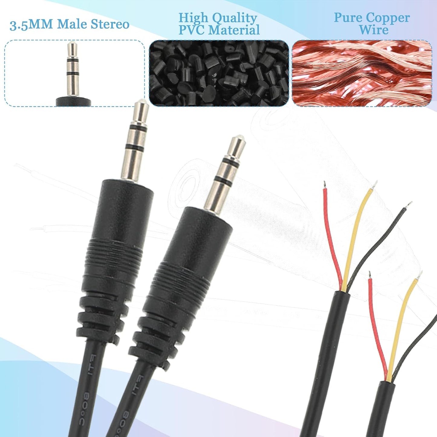 Jxiwfvl 4 3.5mm 3 1/8" PCS Male Plug Jack Connector Replacement Repair, Pole Jack Stereo Audio Cable for Scanner