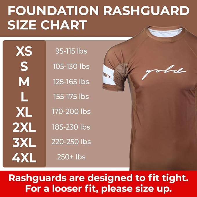 Gold BJJ Foundation Rash Guard - Ranked No-Gi and Gi Jiu Jitsu Rashguard