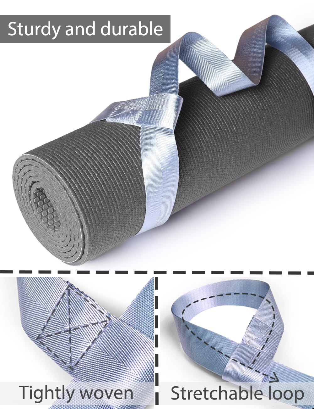 Yoga Mat Strap with Carabiner Clip, Adjustable Carrier for Yoga Mats, Sky Blue [MAT NOT Included]