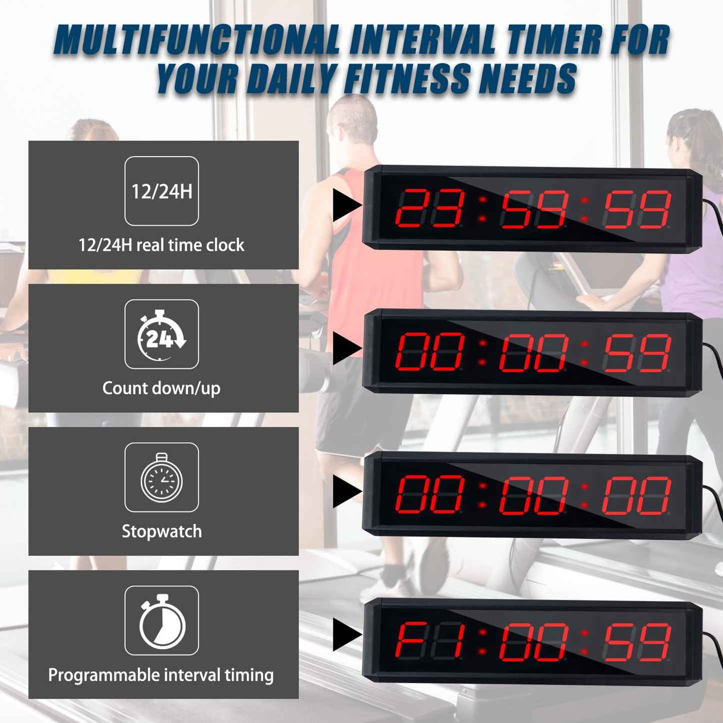 SMAHEAT Fitness Timer with Stopwatch Button, Suitable for School/exam/Home Exercise/Gym/Gym SMAHEAT Electronic Fitness Timer (1.5 inch six-Digit All-red)