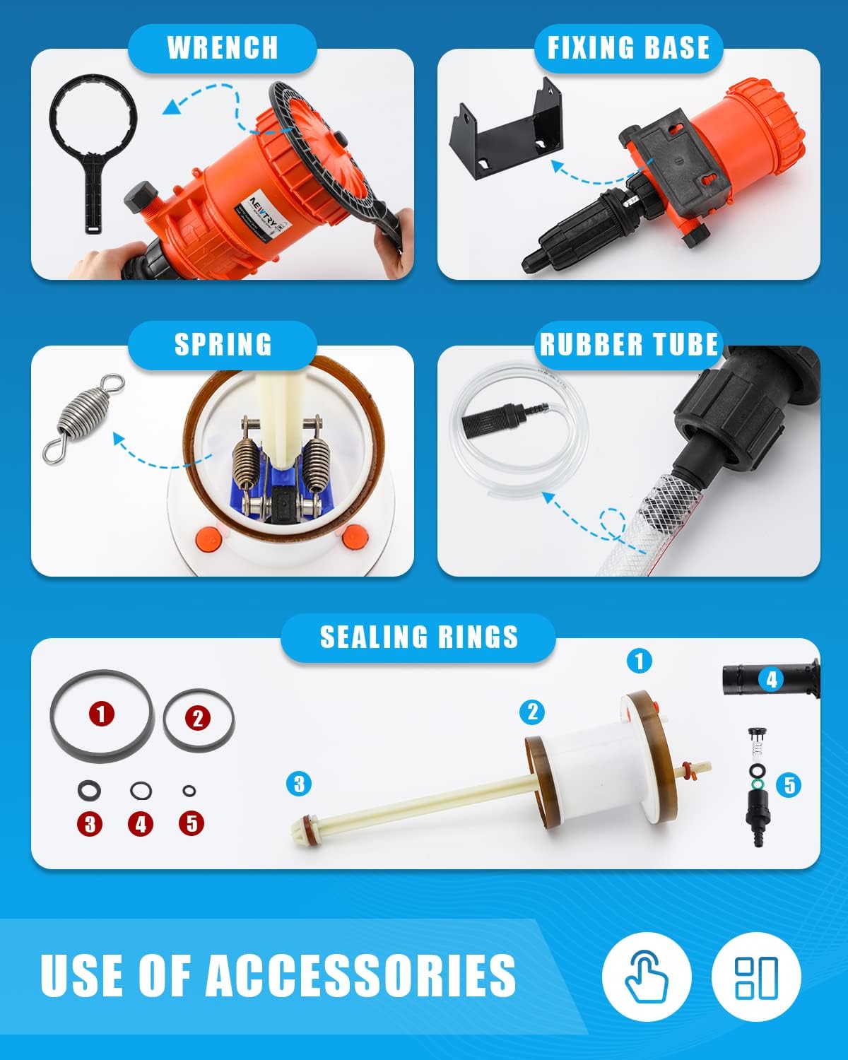 NEWTRY 0.2%~2% Fertilizer Injector w/ 3pcs Repair Sealing Rings