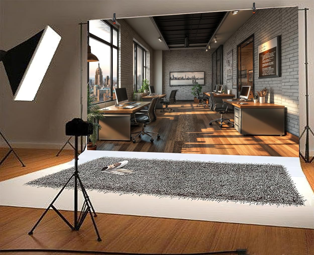 DZLGC 7X5FT Modern Office Backdrop for Video Conference, Home Business Office Meeting Decorations Interior Brick Wall