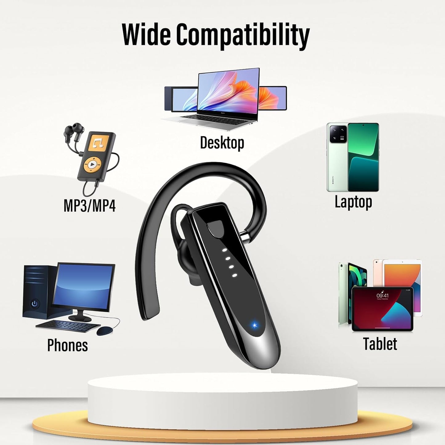 20Hrs 5.4 Headset, 180 Headset Atheewon Bluetooth Earpiece, Wireless Handsfree with Noise Cancelling Mic, Call Time