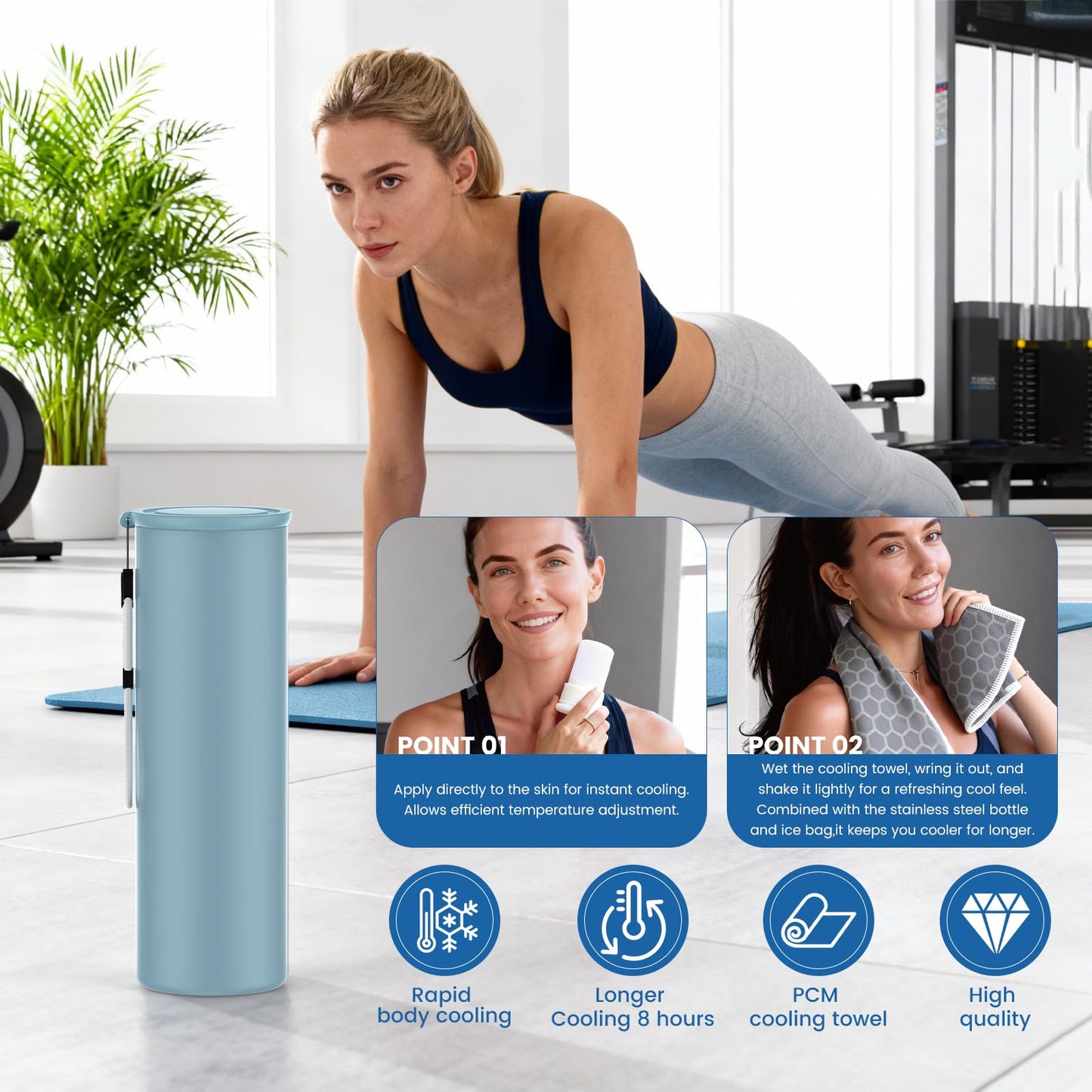 COOLING STATION 3-in-1 Portable Kit: Insulated Stainless Steel Bottle with Reusable Ice Bag & Cooling Towel. Long-Lasting Cold Relief for Daily Commute, Gym, Sports & Outdoor Travel. (Gray-green)