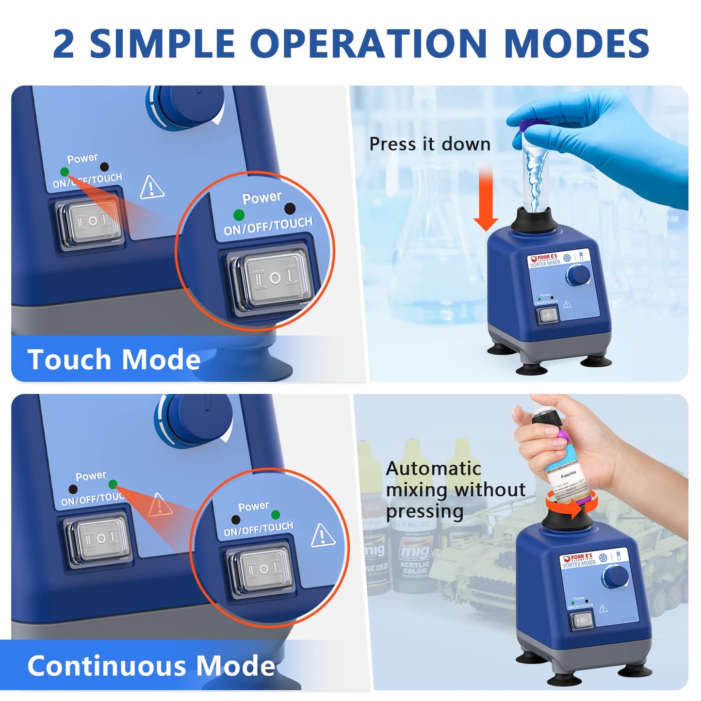FOUR E'S SCIENTIFIC Laboratory Vortex Mixer with Platform Pad for Test Tubes and Small Vessels