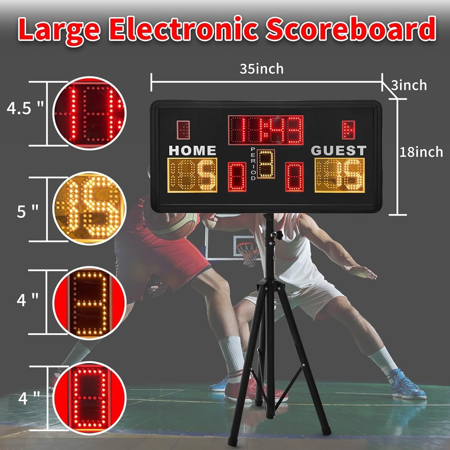 Ousmile Large Electronic Scoreboard, Basketball Scoreboard with Timer, Digital Scoreboard with Remote, Score Keeper with Buzzer