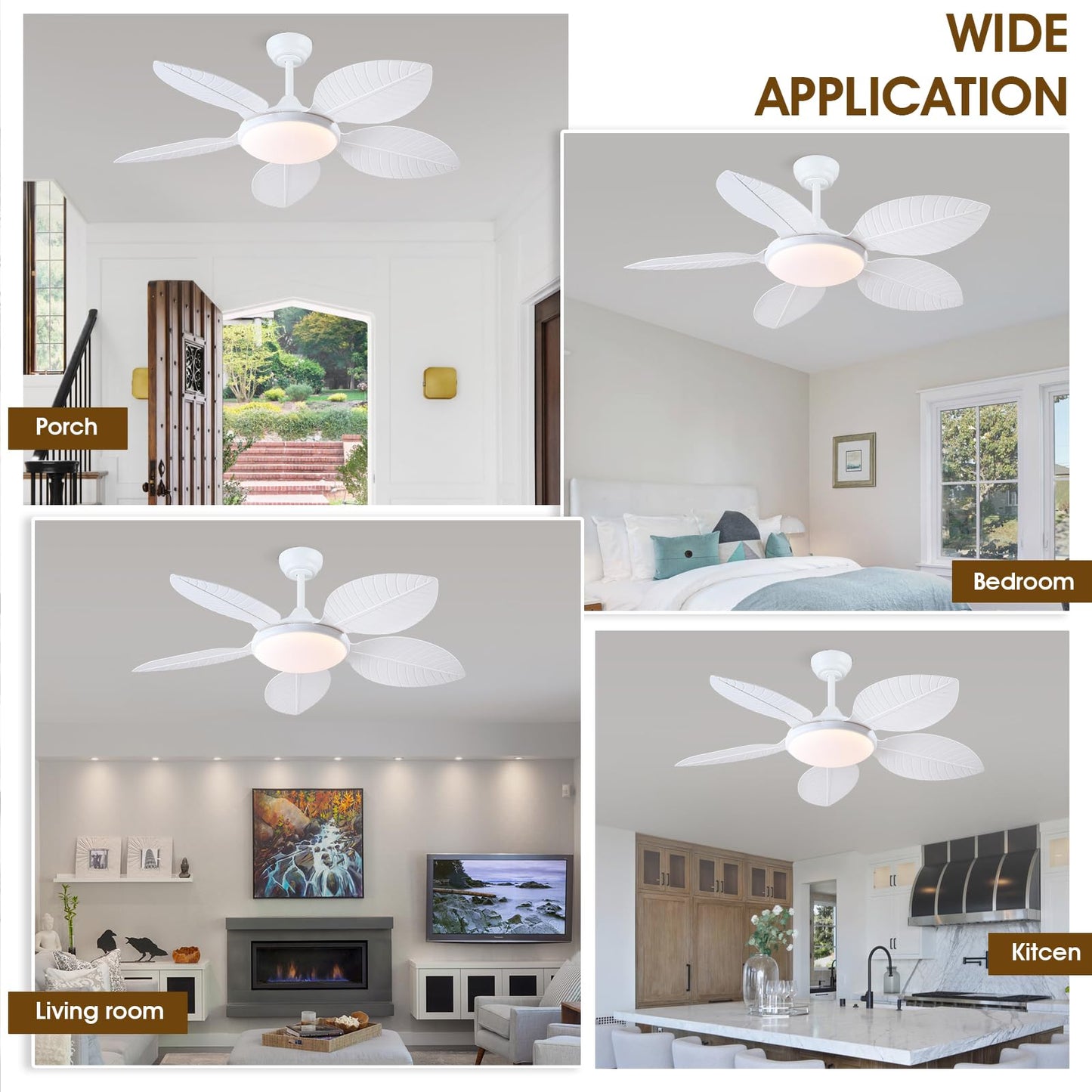 Wiviniya 48 Inch Tropical Ceiling Fans with Lights, Palm Leaf Outdoor Ceiling Fan with Light for Patios Porch Bedroom Living Room, Remote/APP Control, Reversible Quiet DC Motor, Dimmable LED, White