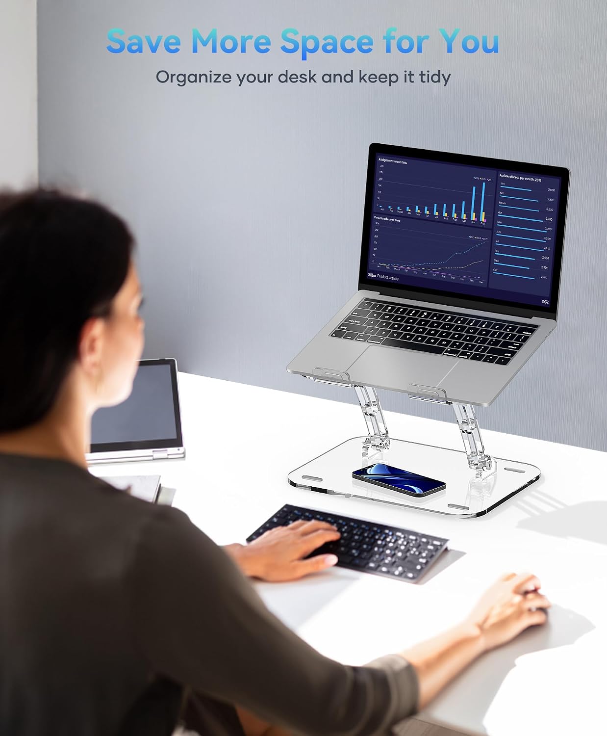 Lpoake 10 15.6 Inches Adjustable Foldable Laptop Stand, Portable Ergonomic Computer Stand for Laptop, Compatible