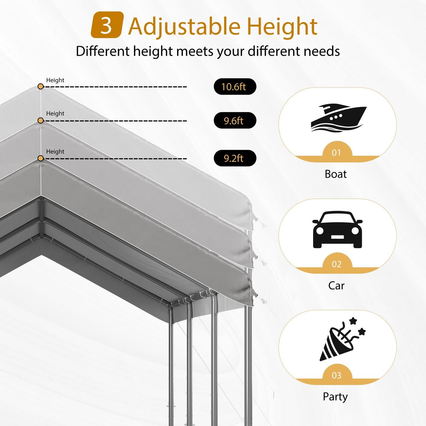 Aoxun Carport 10x20 ft Heavy Duty Carport Canopy, Adjustable Height Potable Car Canopy for Cars, Boats, Trucks, Outdoor Carport Shelter Portable Garage with Reinforced Frame, Gray