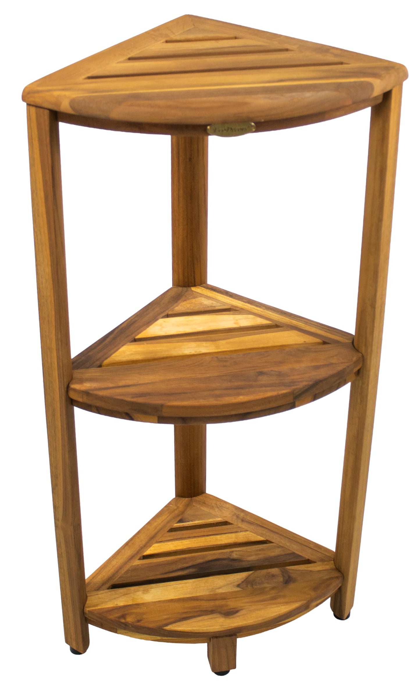 EcoDecors Snazzy Corner Gold 3 Tier Corner Shelf FSC Teak Wood Bathroom Shelf Natural Water Resistant Spa Shower Organizer for Bathroom Sauna Bath Storage 17 x 12 x 32 in