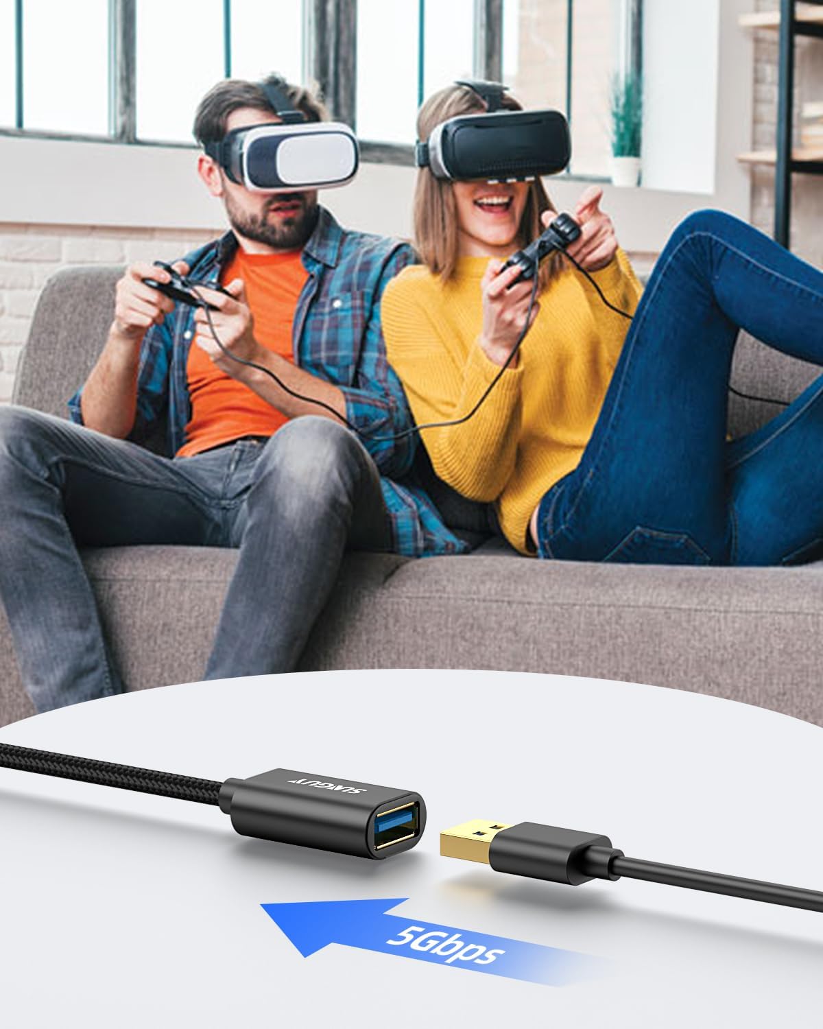 SUNGUY 10FT USB3.0 5Gbps USB Extension Cable, Long Extension Cable Fast Data Transfer, Type A Male to A Female USB