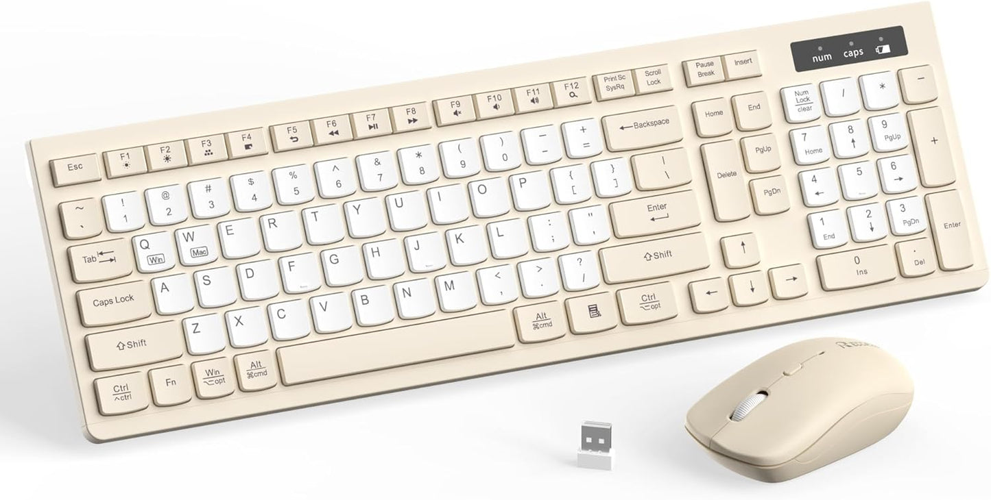 RECCAZR 2.4GHz Silent Wireless Keyboard and Mouse Combo, Full-Sized Wireless Keyboard and Adjustable DPI Mouse, USB