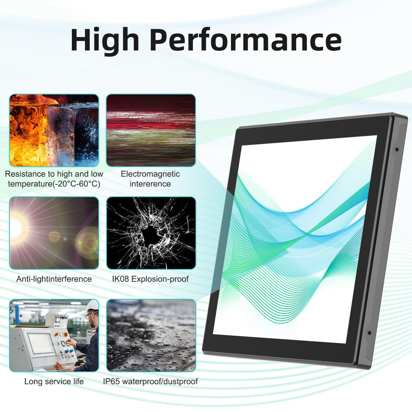Senisway 18.5 Inch Open Frame Capacitive Touch LCD Monitor Surface is IP65 Waterproof 1366x768 @ 60Hz TFT LCD IK08 Input Industrial Touch Monitor 10 Finger Capacitive Touch