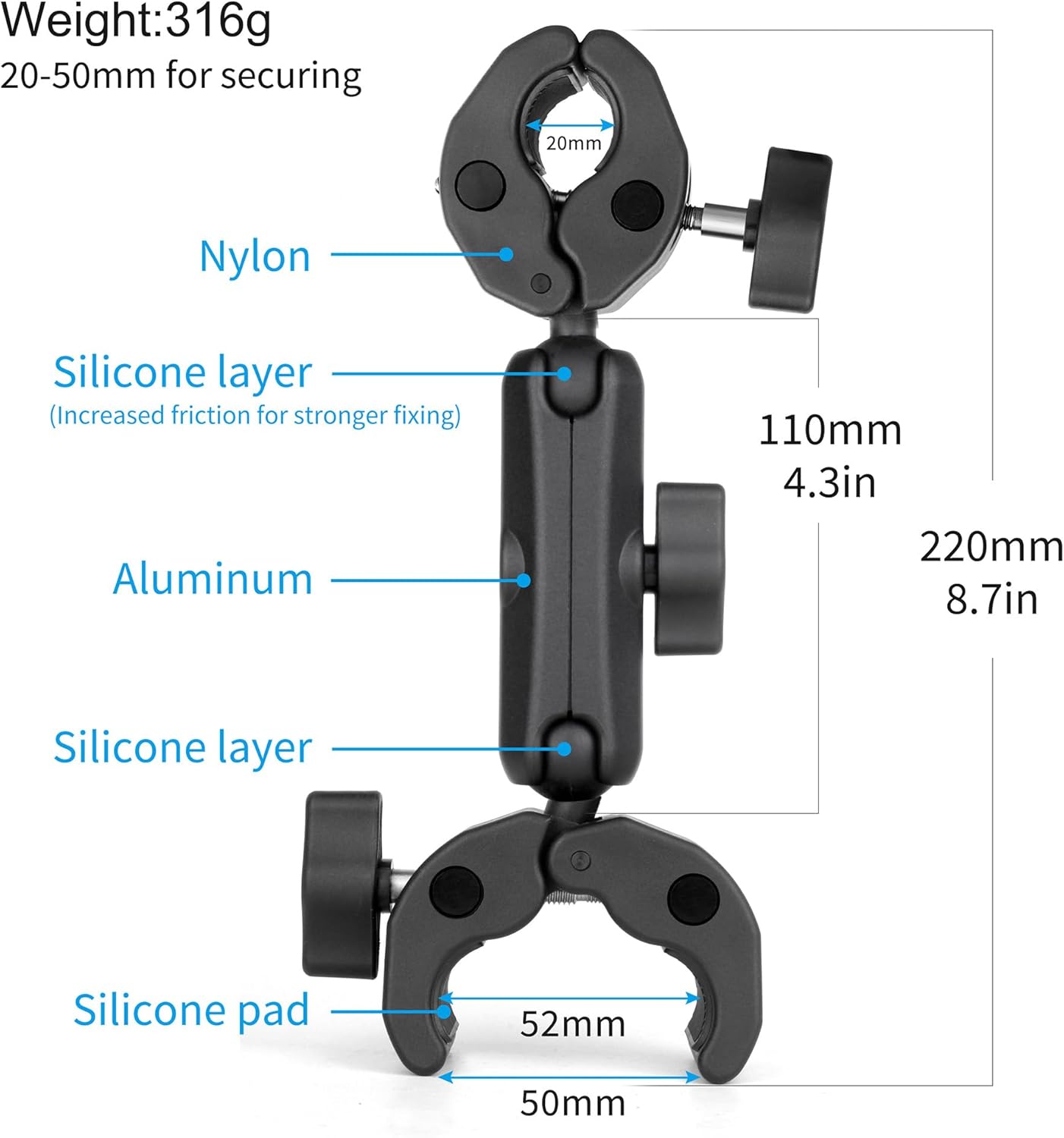 SOONSUN 360 Double Super Clamp Camera Mount, Umbrella Clamp for Chair, Desk, Stroller, Wagons, Tripod, Pole, Light