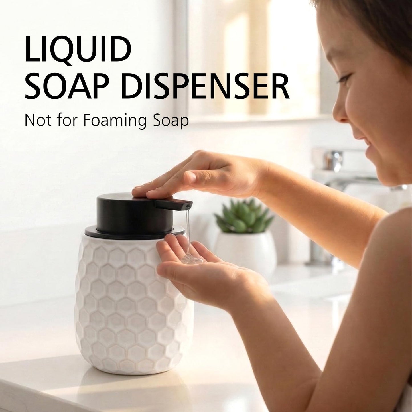 Soap Dispenser, 12 OZ Ceramic Liquid White Hand Soap Dispenser with Honeycomb Design for Kitchen or Bathroom, Refillable Dish Lotion Dispenser, ANTIS'S HOME