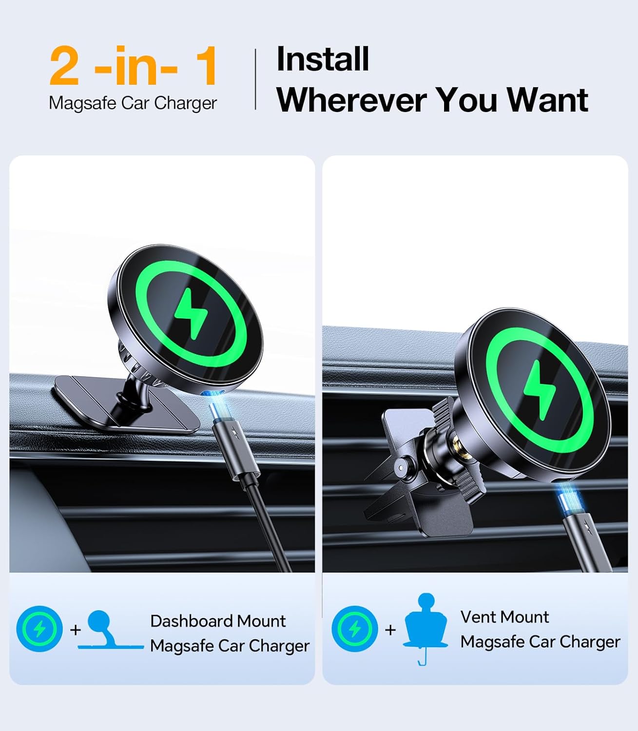 Coolpow Charger15W 17 16 15 14 13 for MagSafe Car Mount Top ChargerMagnetic Wireless Car Charger for iPhone Magsafe Car