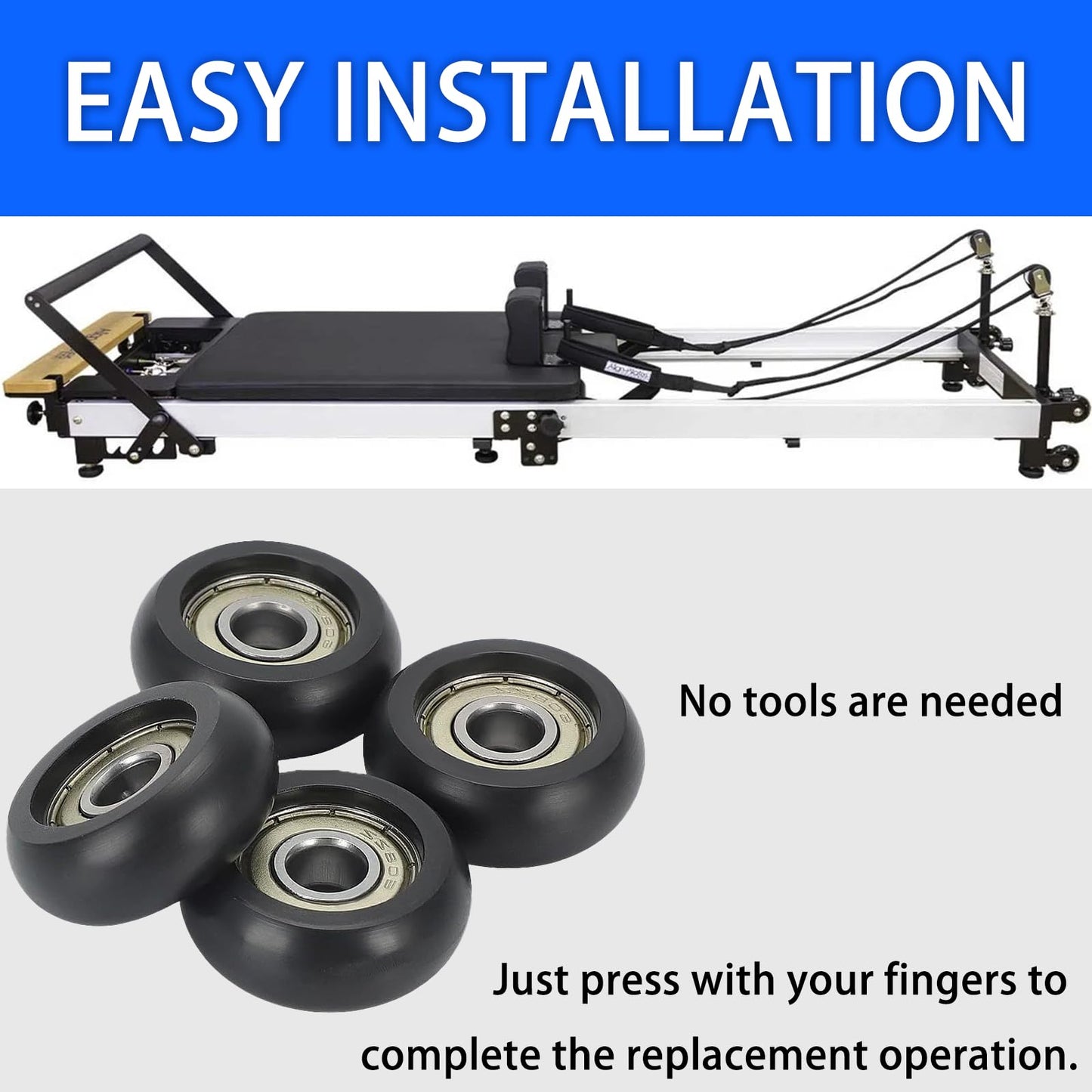4 Replacement Roller Wheels for Aero Pilates Reformer – Easy to Fit, Smooth & Quiet Glide, Black (Black)