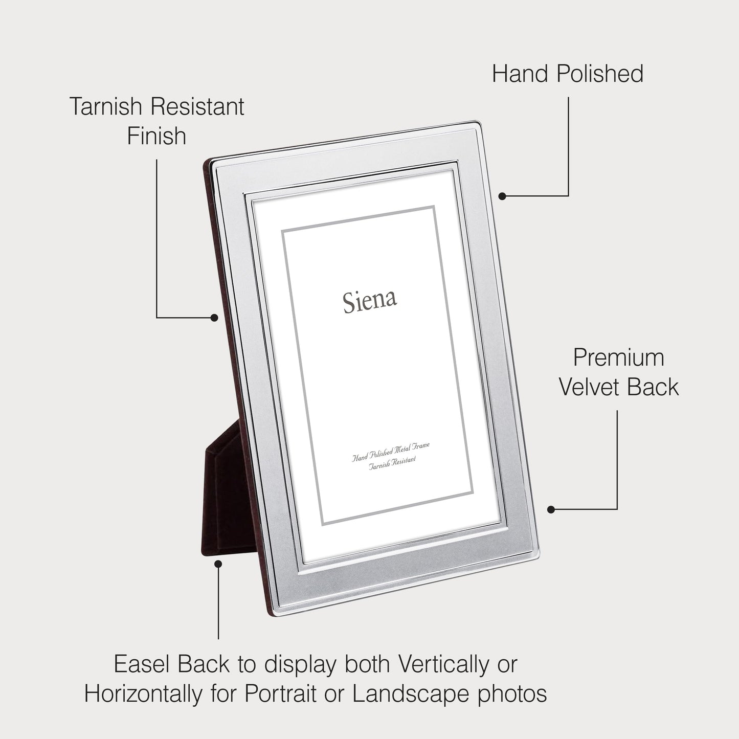 Siena Double Border Bead Silver Picture Frame, Tarnish Resistant Finish, Perfect Photo Frame for any End Table, Credenza, Shelf, or Nightstand, Silver 5x7