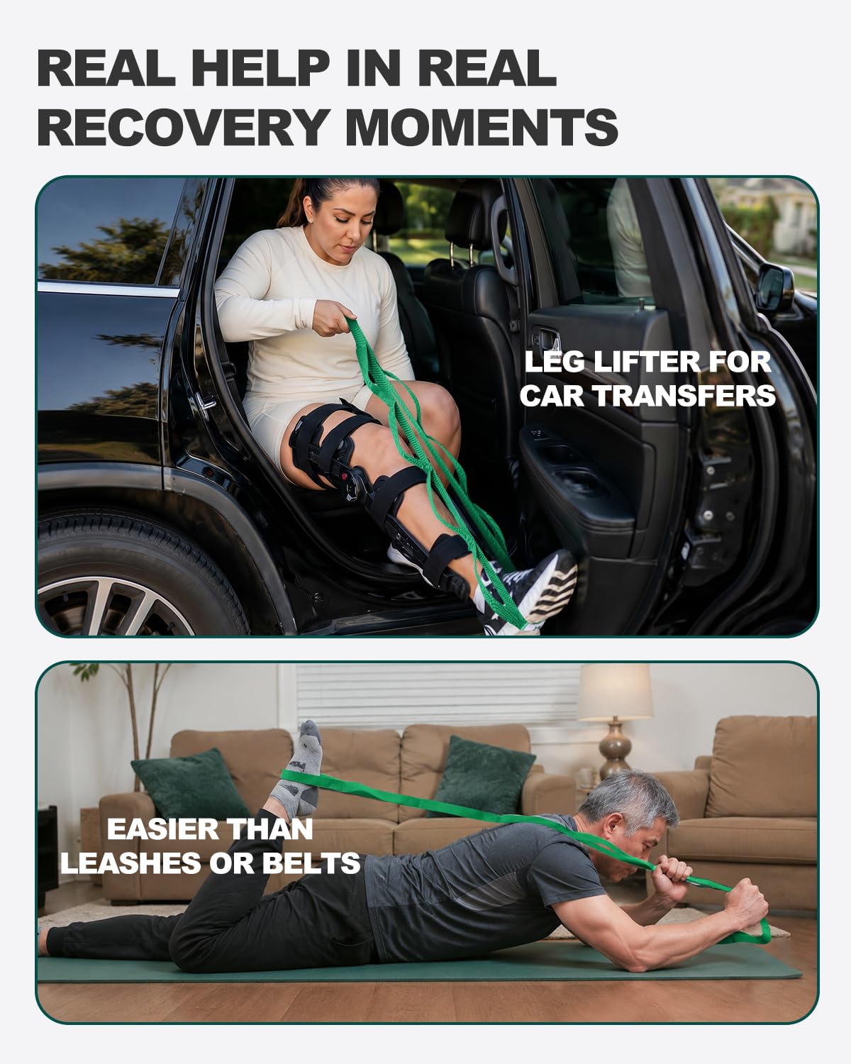 Trideer Stretching Strap with Loops & Leg Lifter, Non-Elastic PT-Style Physical Therapy Strap for Knee Replacement Rehab, Hamstring, Calf & Back Stretcher Mobility, Hip, Shoulder & Yoga