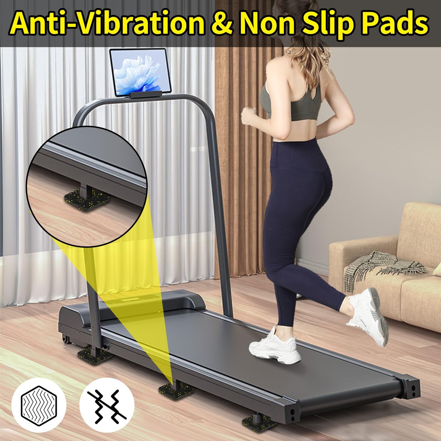 6 Pcs Walking Pad Mat with High Density Rubber for Protect Floors, Noise Reduction, Prefect for Portable Walking Pad Treadmill for Home, Non Slip, Anti Vibration