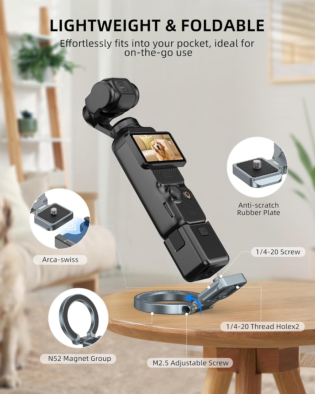CAMOLO GEEK 3, MG-OP3 Pocket3 1/4-20, Magnetic Mount Stand Compatible with DJI Osmo Pocket Adapter Magnet Expansion
