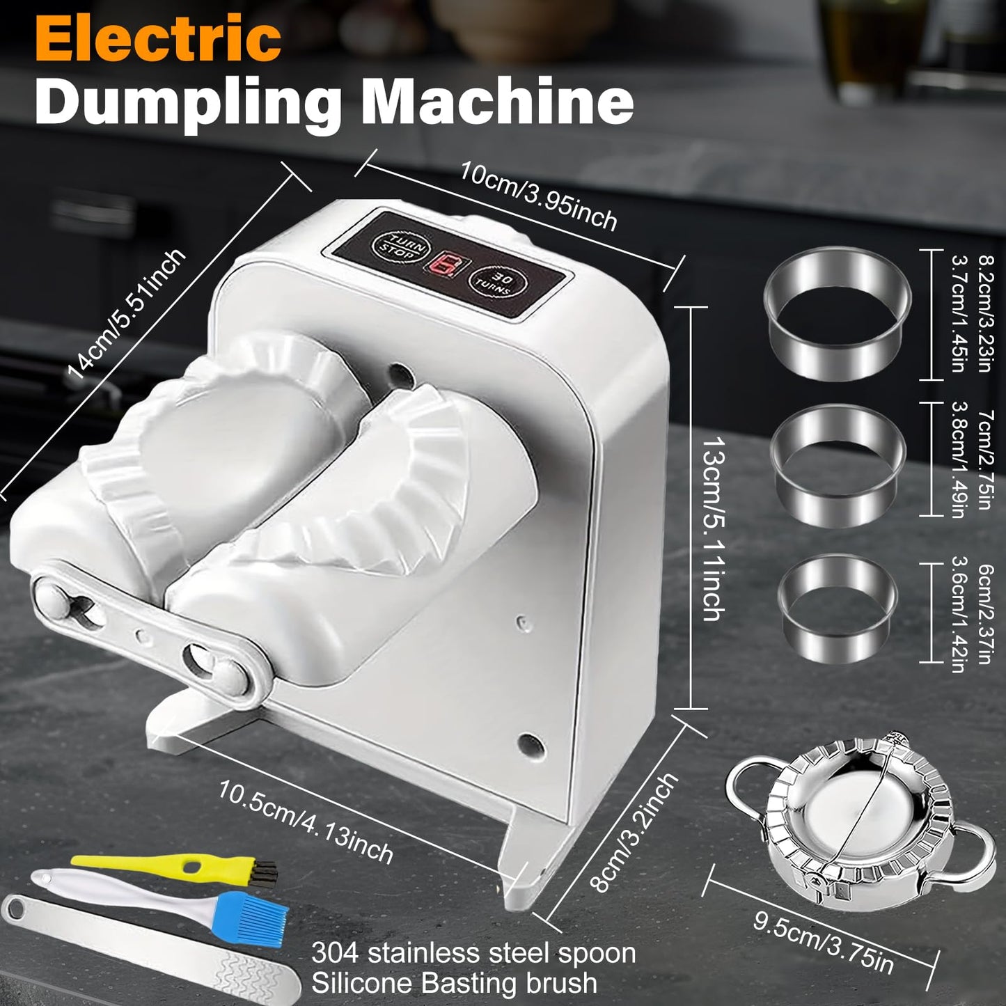 Automatic Dumpling Press Maker Machine, Household Easy Quick Electric Dumpling Maker Press Machine with Empanada Maker Press,Dough Cutters,Spoon and Brush- For Home Kitchen Christmas Birthday Gifts