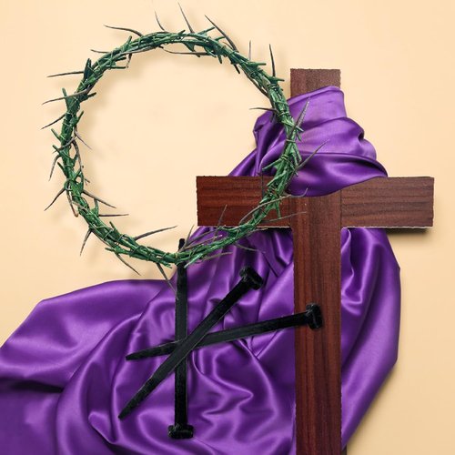 Crown of Thorns Set - 8 Religious Props for Good Friday Decor | Includes Thorn Crown, Nails & Whip