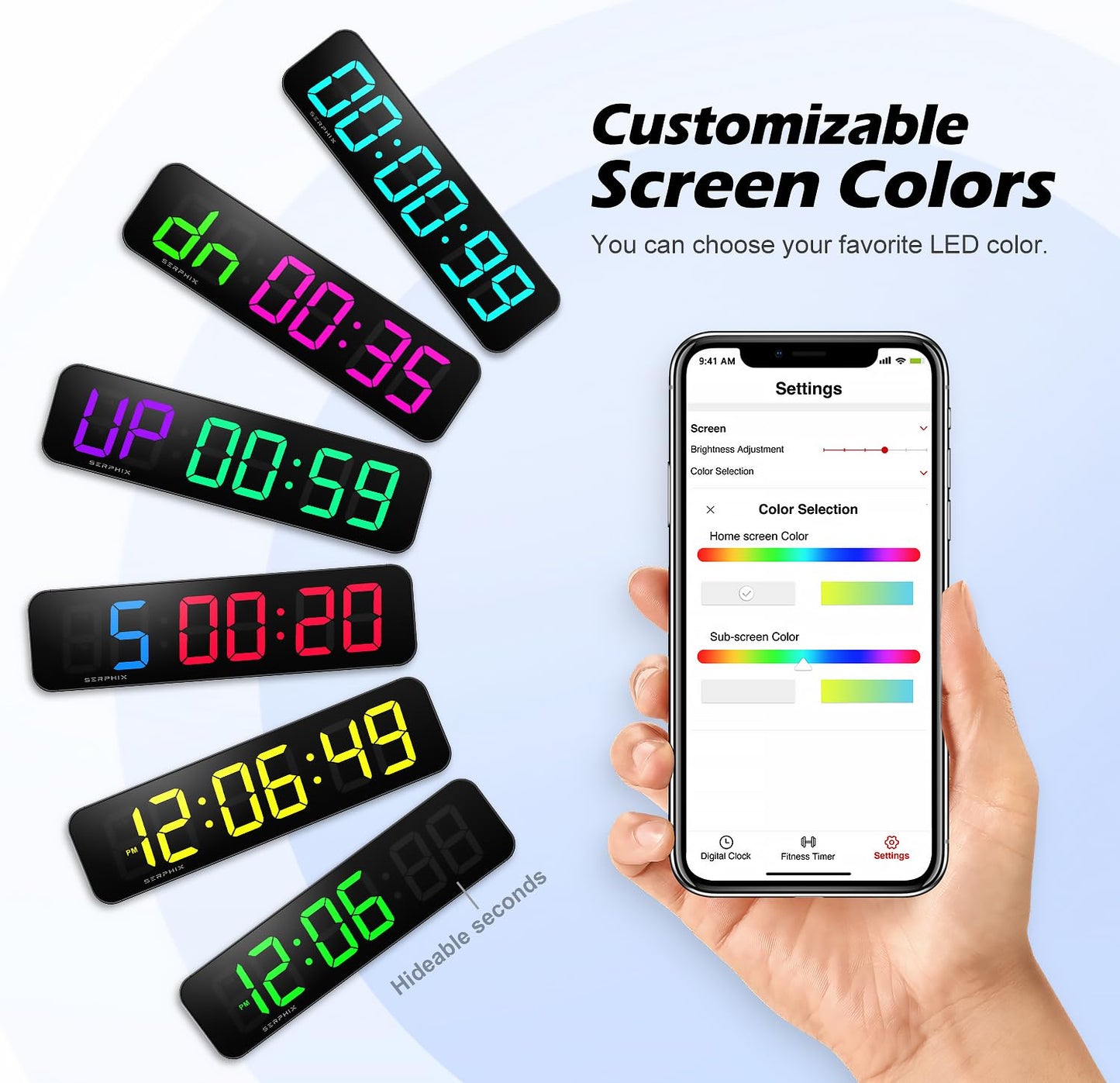 15.2" Gym Timer, Large Digital Gym Clock Wall with App & Remote Control, Customizable LED Colors, Count Down & Up, Stopwatch, Digital Timer for Fitness Classroom Home Garage Outdoor