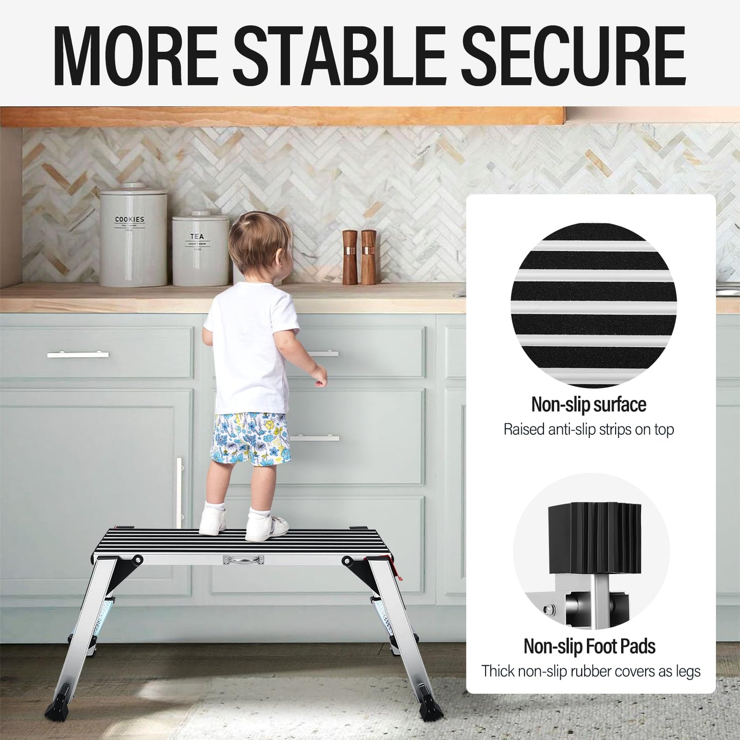 Work Platform Step Ladder, Aluminum Work Platform 36"×12"×18" Step Stool Foldable for Washing Vehicles, Cleaning, Painting 330 LBS Capacity