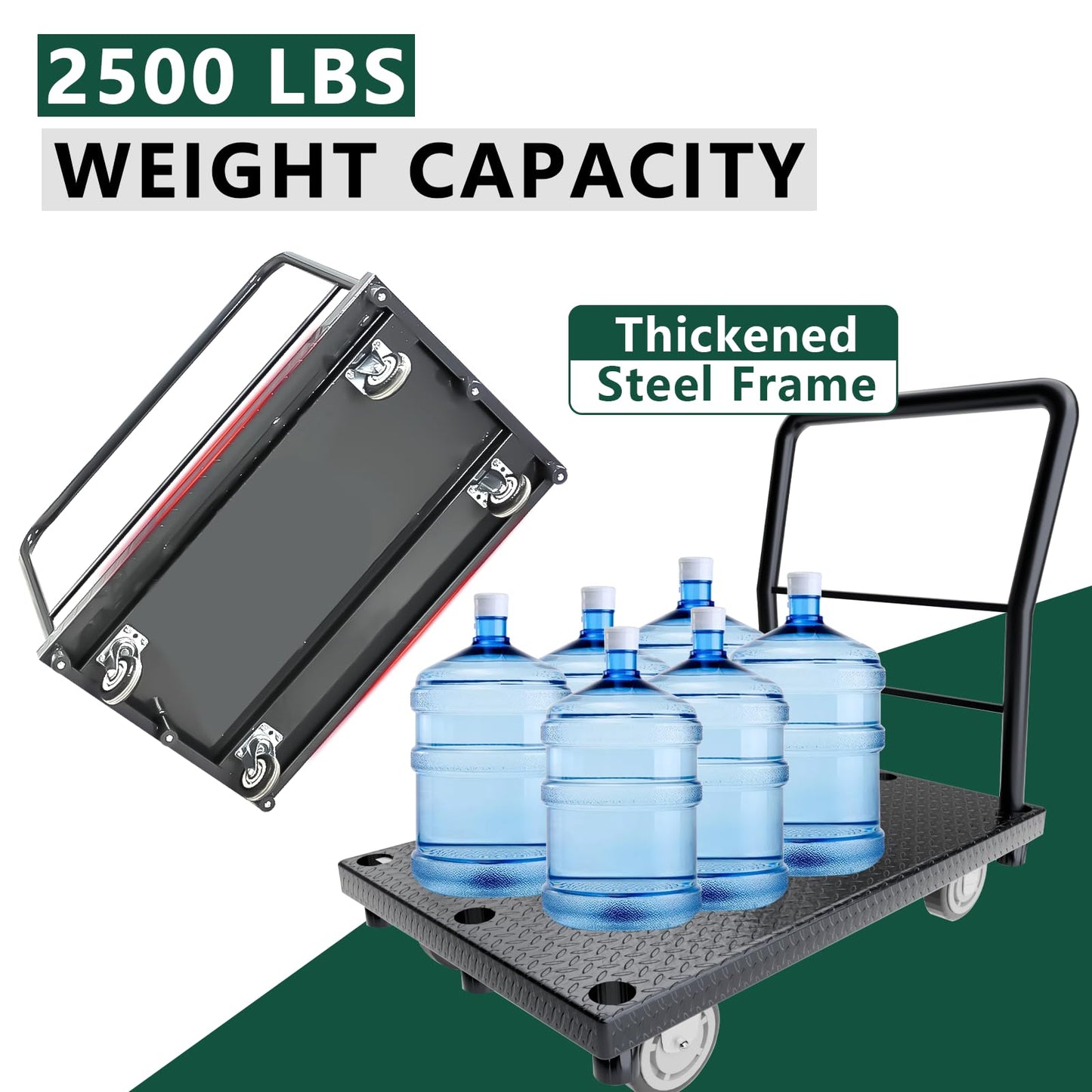 POHADR Panel Cart 2in1 Drywall Cart 38" x 24" Platform Truck 2500 lbs Capacity Flatbed Cart with 1Front and 3 Side Handrails& Swivel Casters