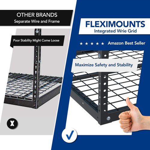FLEXIMOUNTS 3x8 Overhead Garage Storage Rack - Adjustable Heavy-Duty Metal System | 750lbs Capacity, Black
