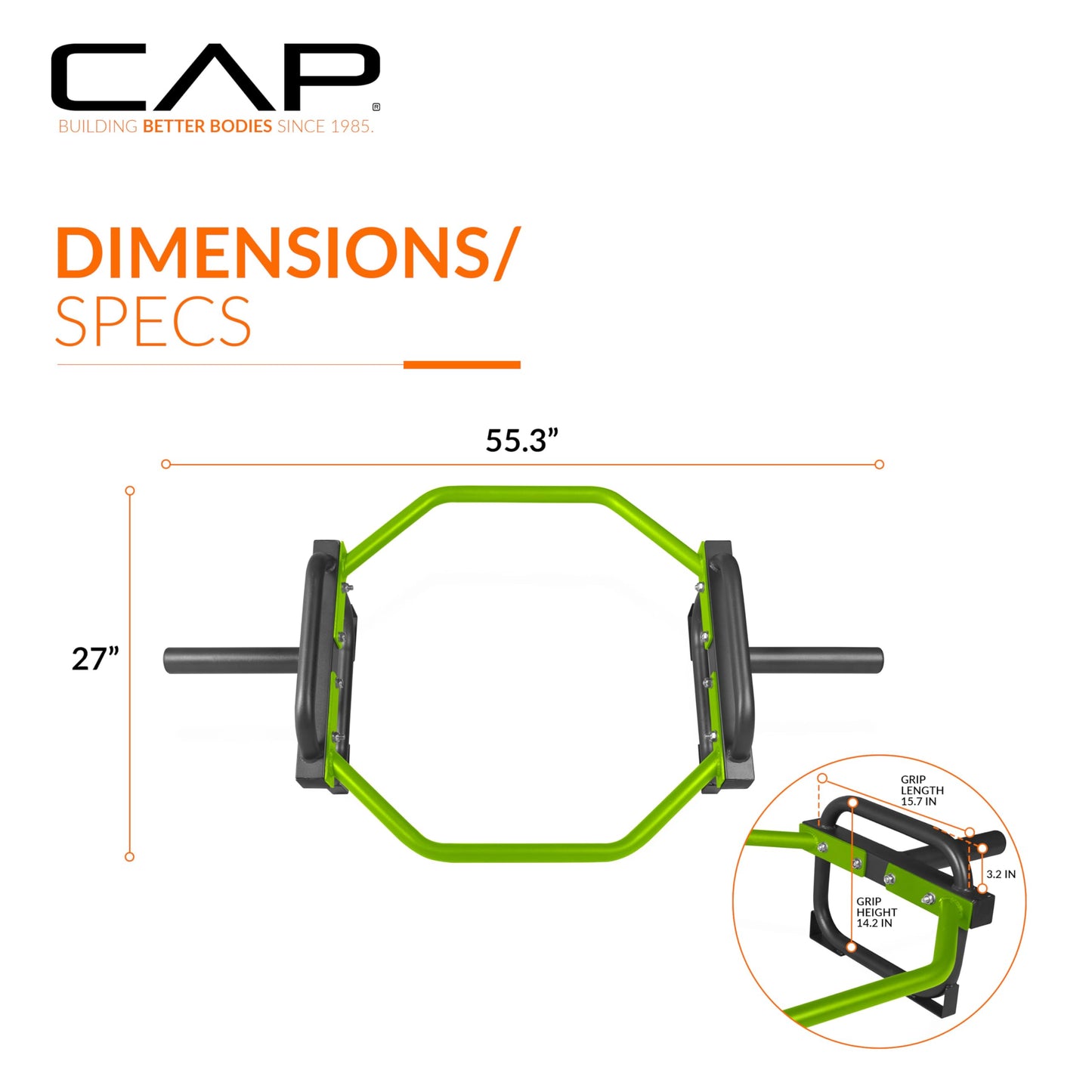 CAP Barbell Olympic Trap Bar, Hex Bar, Shrug Bar, Deadlift Bar, Green , 50 inches