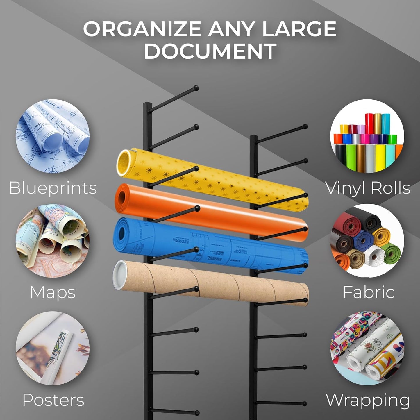 Skiennix Wall Mount Blueprint Holder - 34 Slot Storage Organizer for Posters & Maps | 17 Tiers, Durable Design