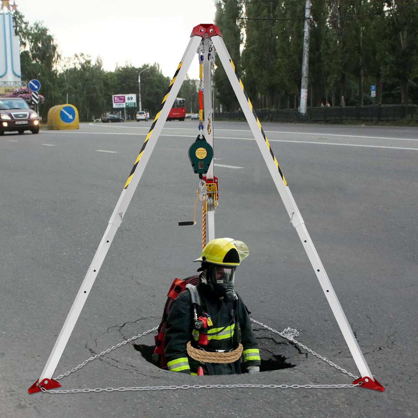 Confined Space Tripod, 1200/1800/2600 lbs Sewer Rescue Tripod Manual Rescue Tripod with Fall Arrester&Storage Bags Confined Space Kit for Traditional Confined Spaces (1200Lbs 60-78in)