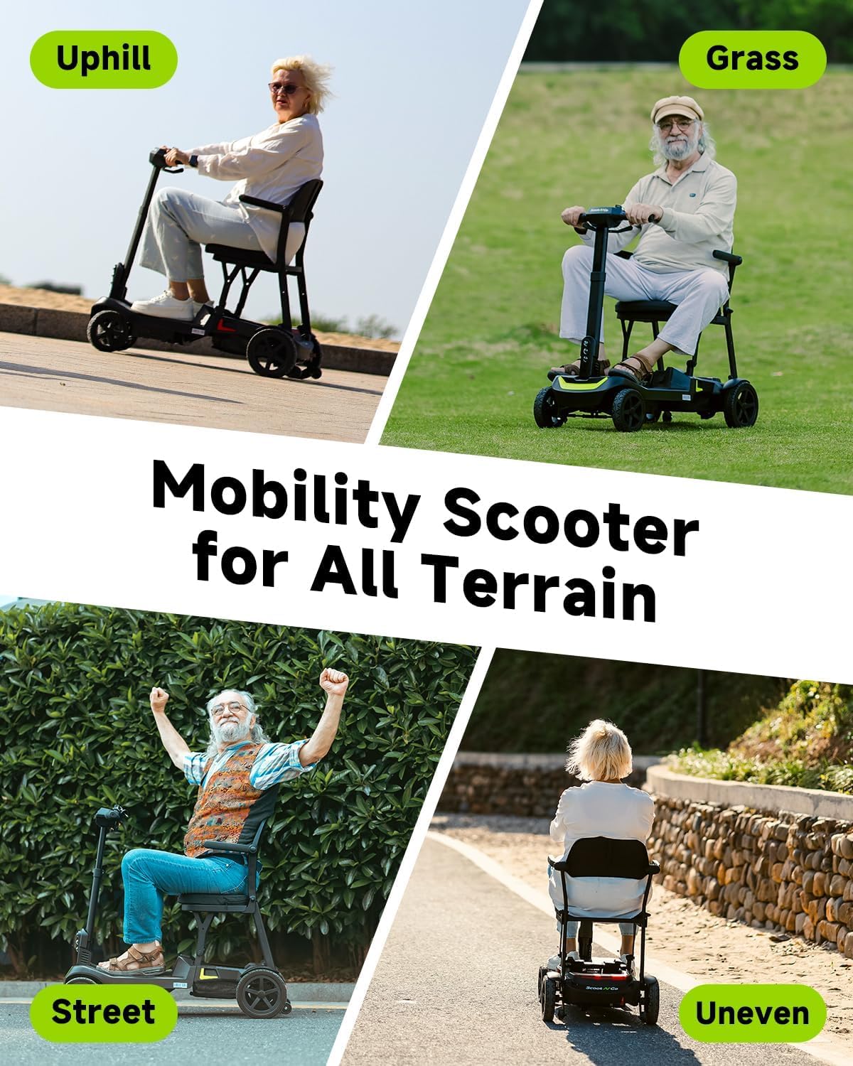 SCOOTNGO Mobility Scooters for Seniors & Adults 4 Wheel Travel Mobility Scooter Airline Approved with Two Batteries, Lightweight, Foldable, No Assembly Needed (Silver Grey, Dual Batteries)