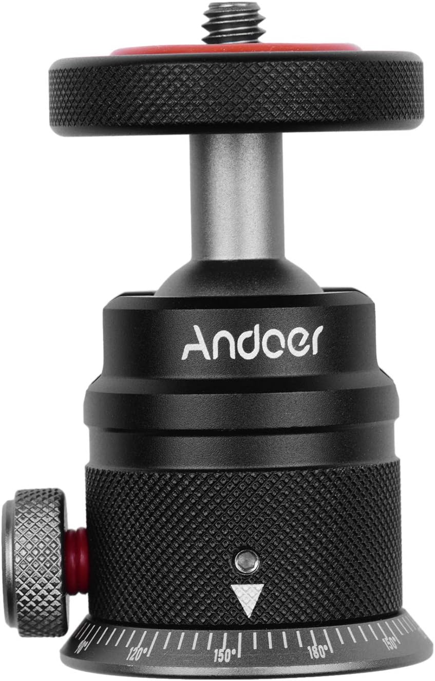 Andoer 360 180 1/4 DSLR Tripod Ball Head,Aluminum Alloy Tripod Ball Head Mount Panoramic Swivel Flip with Scaled Base