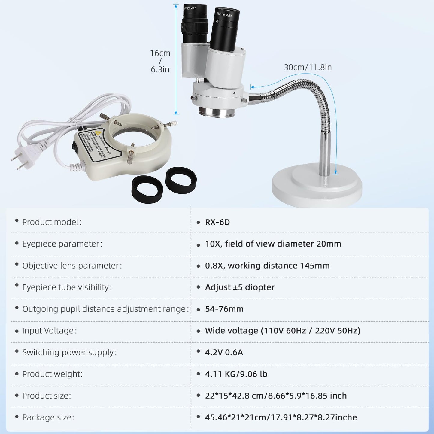 faruijie Dental Microscope with LED Light - Stereomicroscopes 360 Revolve 8X Magnification Binocular Stereo Microscope Dental Binocular Microscope for Electronics Repair with 8W Fluorescent Ring Light