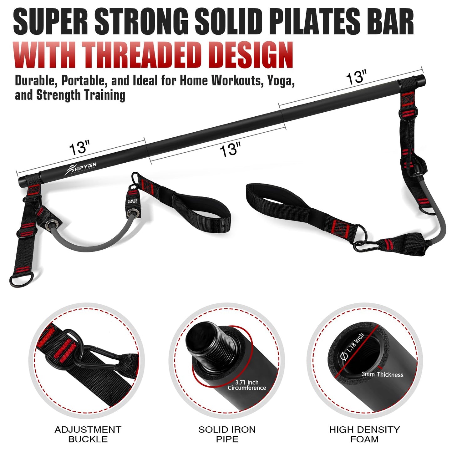 HPYGN Pilates Bar Kit with Resistance Bands, Heavy Duty Multifunctional Pilates Workout Equipment for Strength Training, HIP, Back, Arms, Ab, Shoulders, Portable Home Gym & Travel Fitness Gear for Men