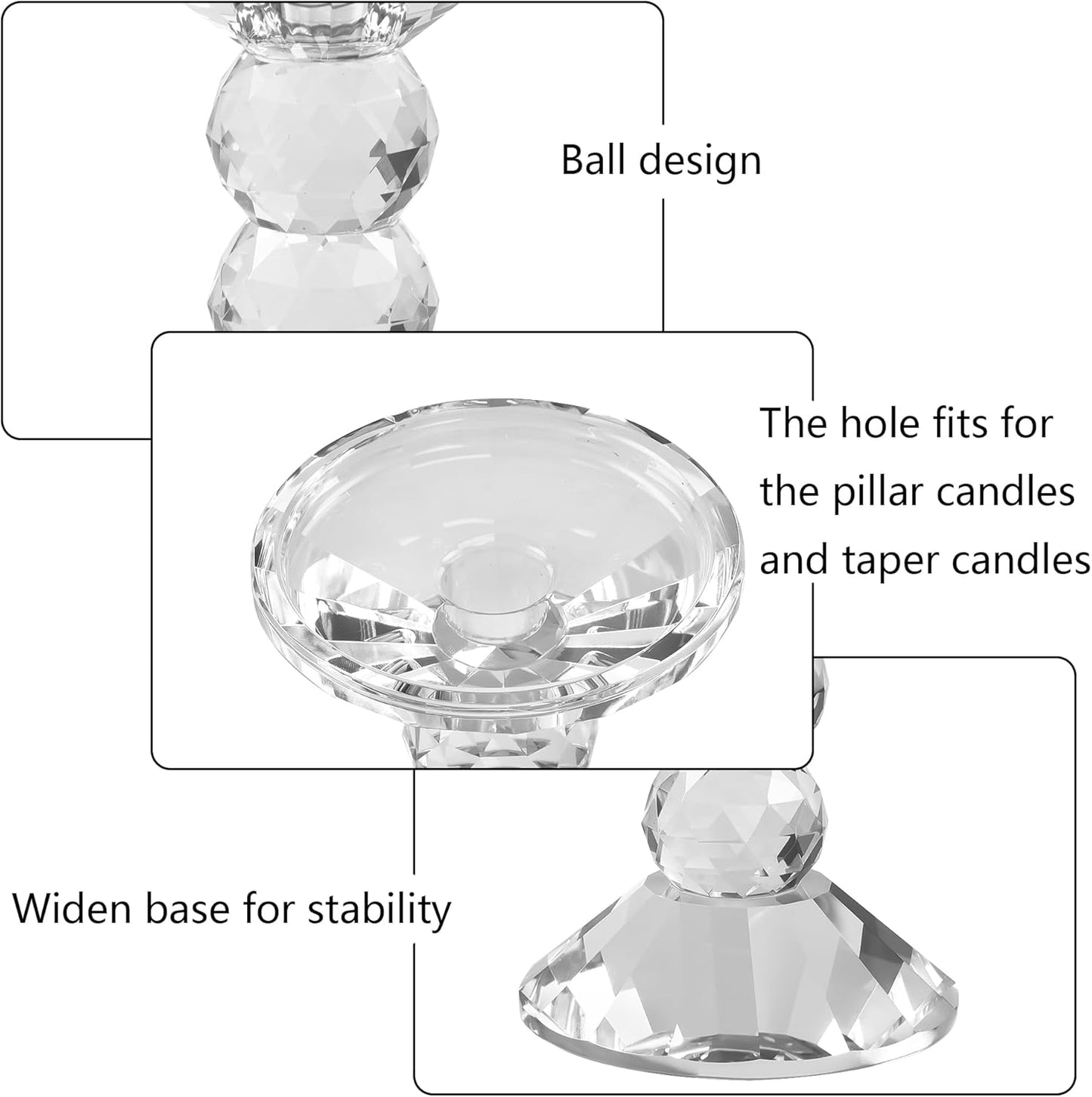 Skiennix Crystal Candle Holders - Elegant Clear Taper & Pillar Candlesticks | 4.9in Tall, Perfect for Weddings & Dining Decor