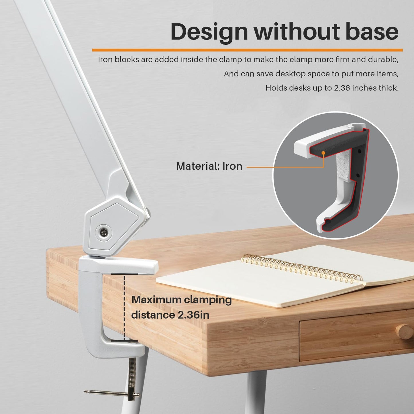 bemelux LED Architect Desk Lamp with Clamp, Metal Swing Arm 4500 Lumens Dimming Office Table Lamp for Task Work Drafting Reading Desktop, 342PCS Bright LEDs, 50W Workbench Lamp(White)