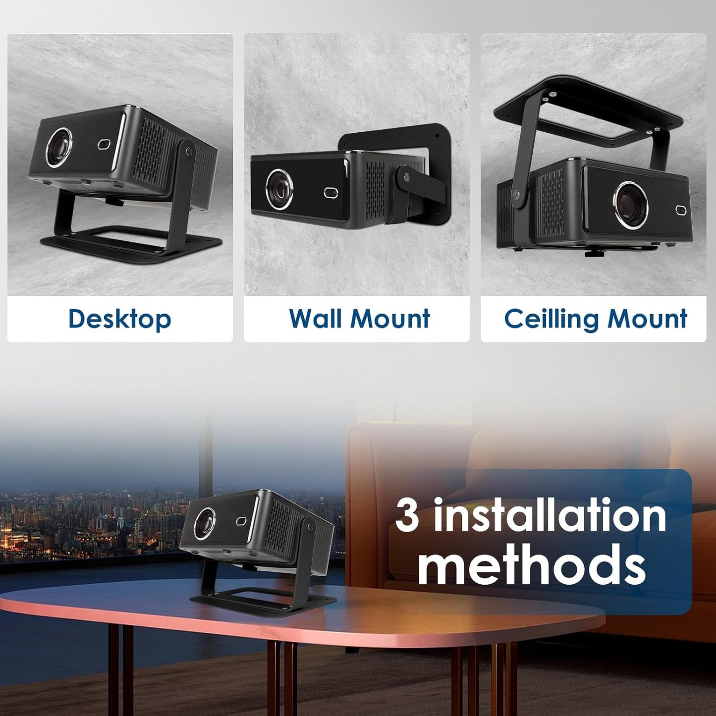 SMBLCE 360 1/4" Projector Mount - Adjustable Desktop, Ceiling, and Wall Mount - Universal Screw Hole for Easy