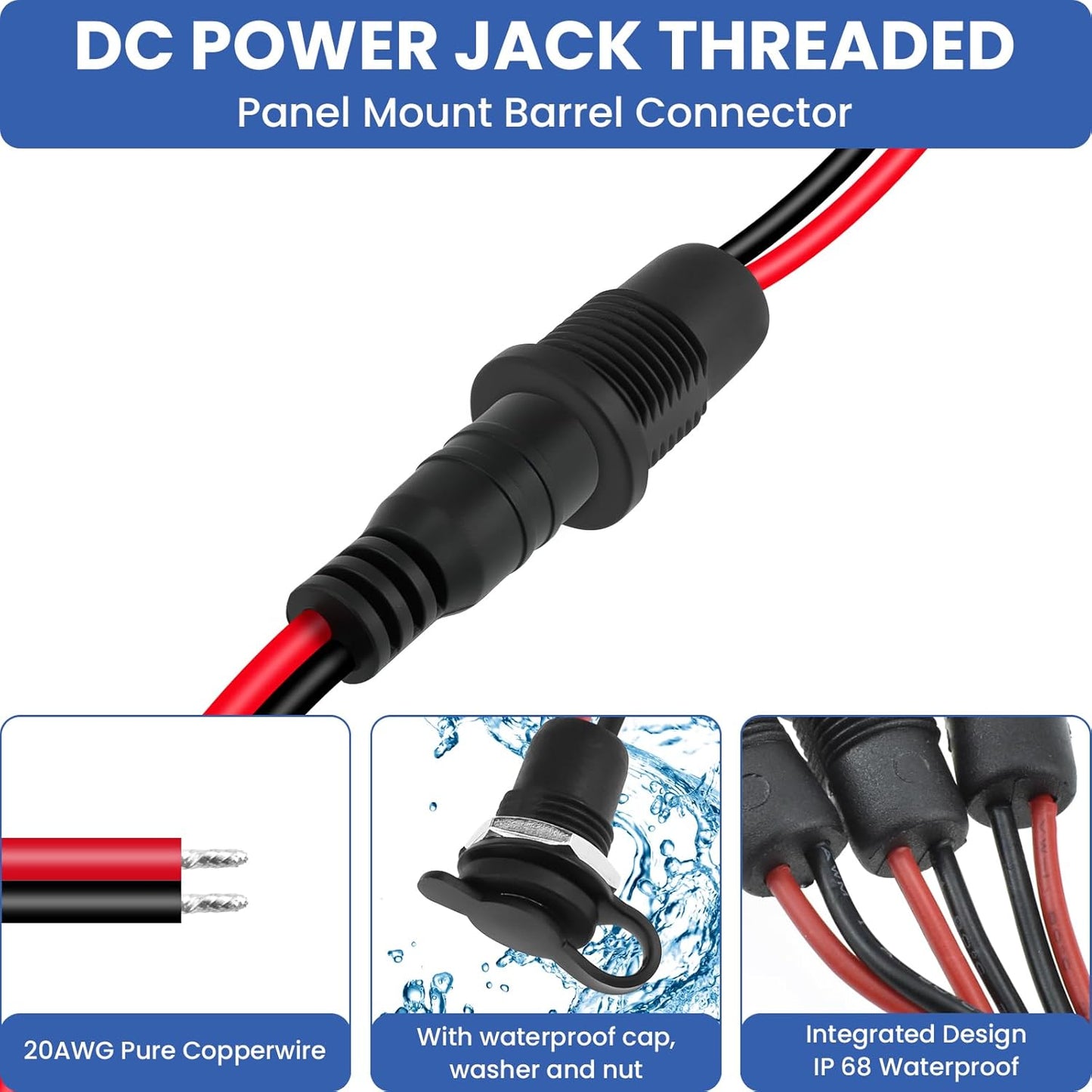DALQUIS 6 Sets 5.5 2.1mm 18AWG Communication, x DC Power Jack Socket Threaded Female Panel Mount Connector Solder Type
