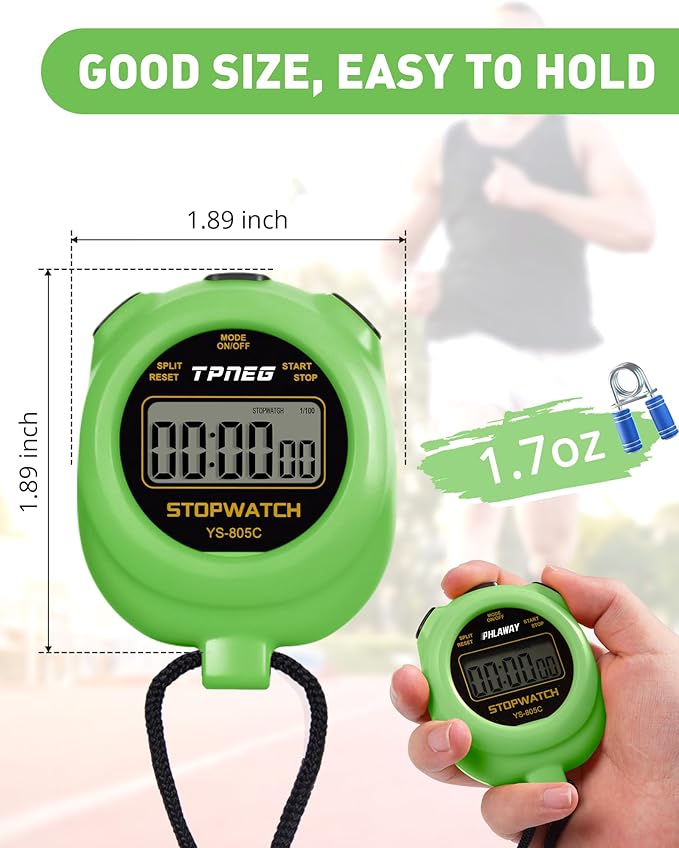 Simple Stopwatch Timer - Easy to Use, Set Up, Read, and Carry - Large Display - On/Off, AAA Battery - Ideal for Coaches, Track and Field, Soccer Referees, Sports, Classroom