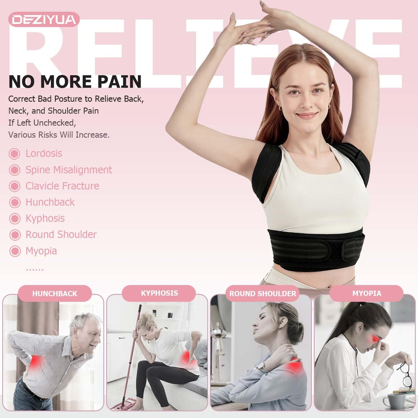 DEZIYUA Posture Corrector Back Brace for Women and Men, Shoulder Straightener, Adjustable Back Support Brace, Back Pain Relief – Slouching, Scoliosis, Hunchback, Hump, Thoracic, Spine Alignment – with Adjustable Shoulder Straps, Posture Support. Posture C