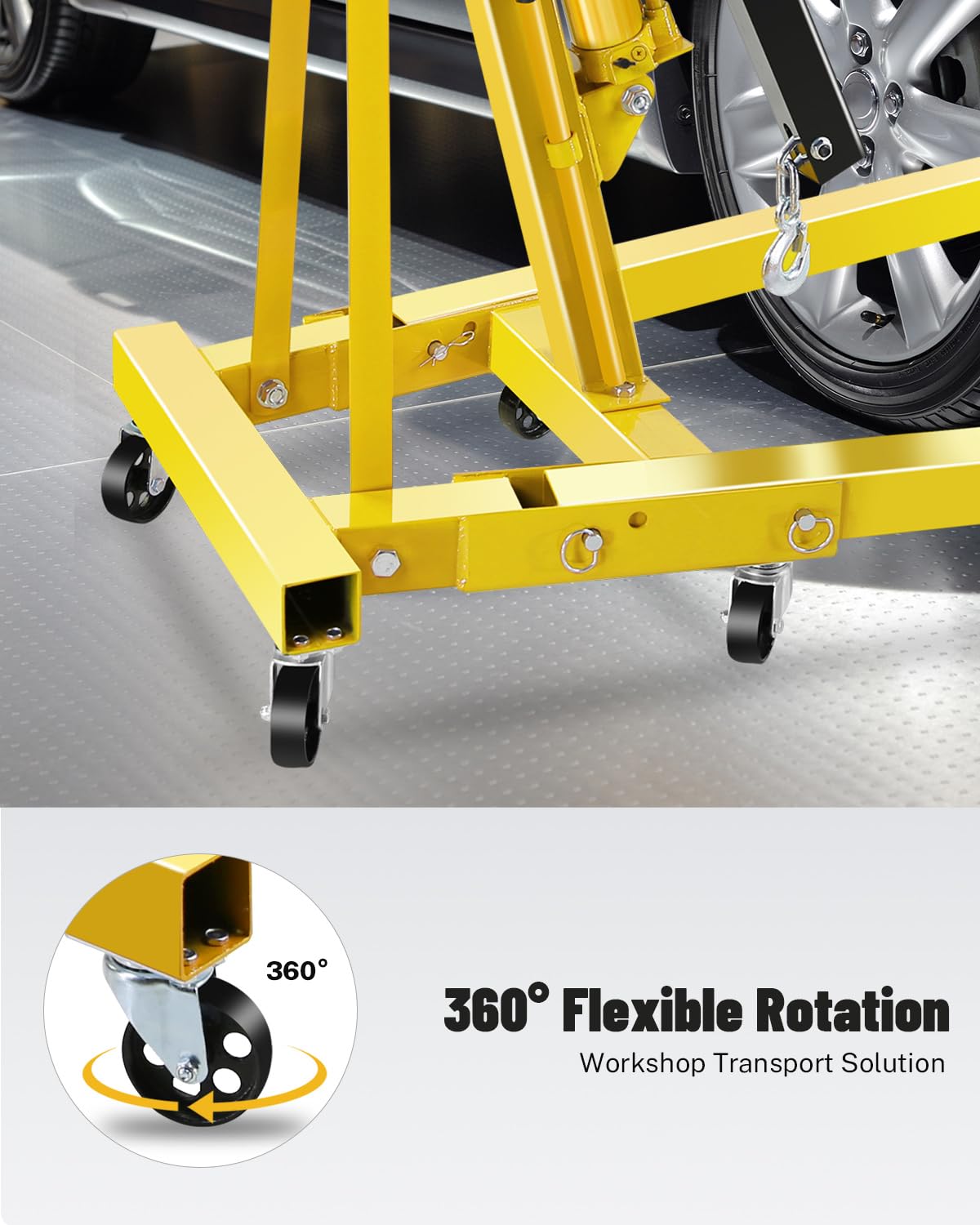 Garvee 2 Ton Engine Hoist Cherry Picker with Lever, 4400 Lbs Capacity with 6 Steel Casters & Foldable Design - Heavy-Duty Portable Hydraulic Crane for Truck Engines, Boat Motors, Farm Equipment