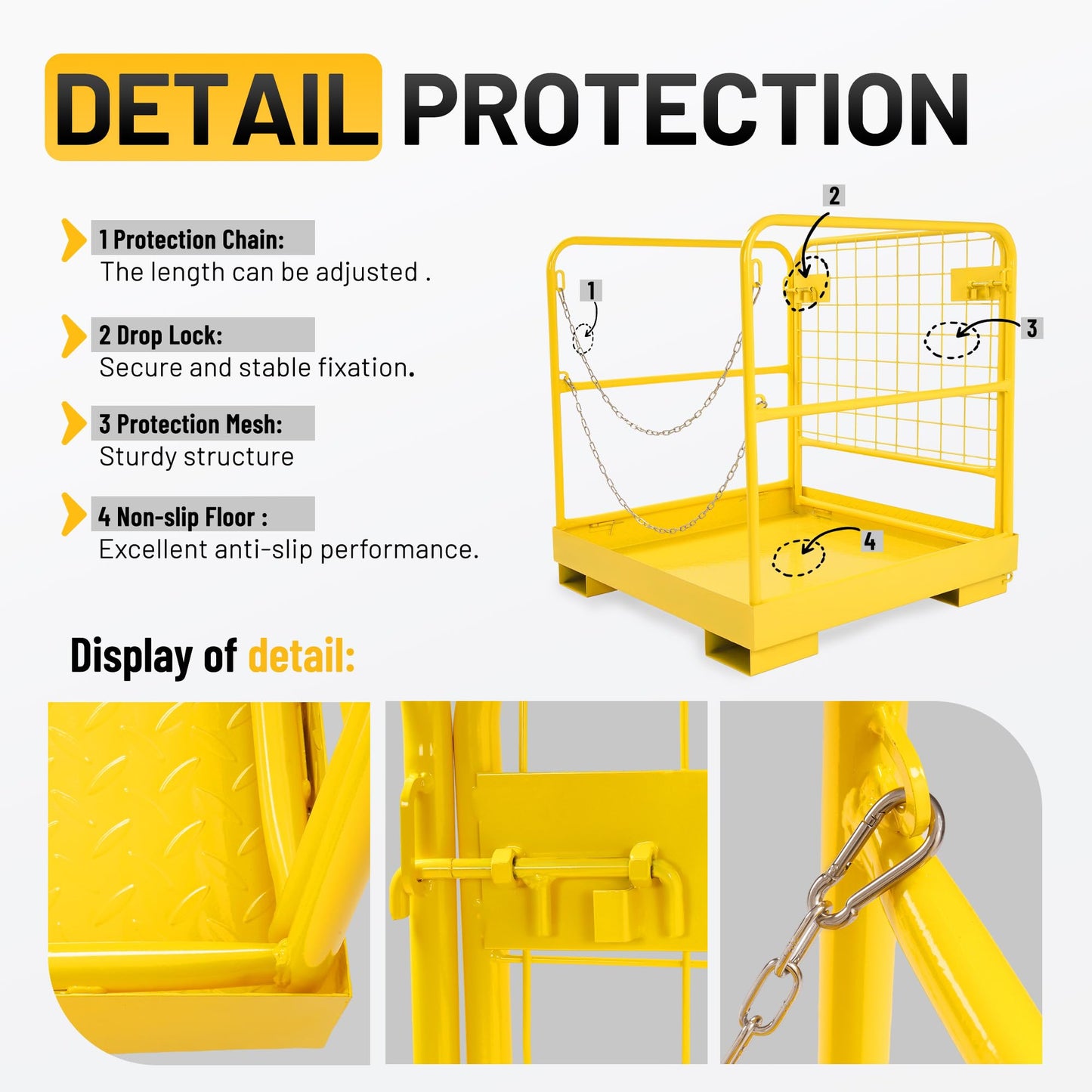 KUAFU Heavy Duty Steel Forklift Safety Cage - 36x36 Foldable Work Platform, 1200 LBS Load Capacity