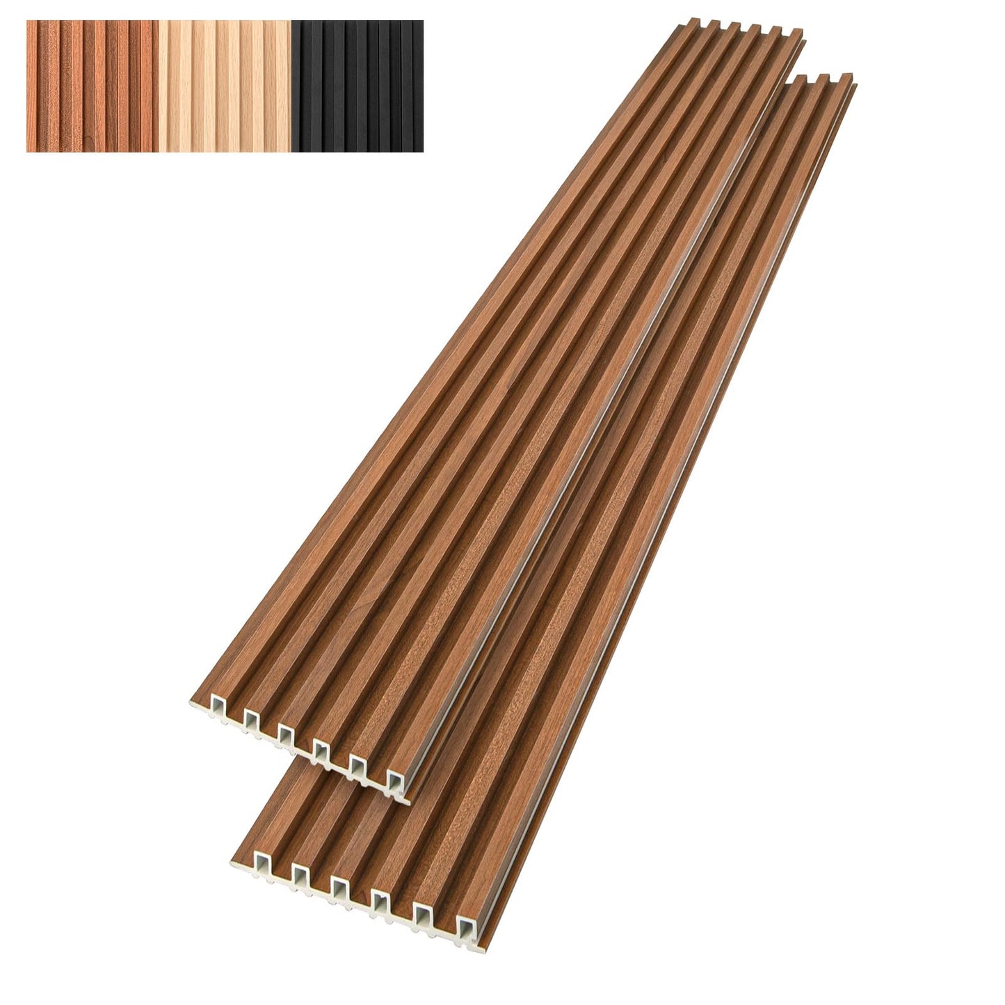 AMZDEPOT 16 Pack WPC Wainscoting Panels, 3D Wall Panels for Interior Wall Decor, Living Room, Bedroom, 51.18 x 6.69 Inch Fluted Textured Wood Slats, Teak