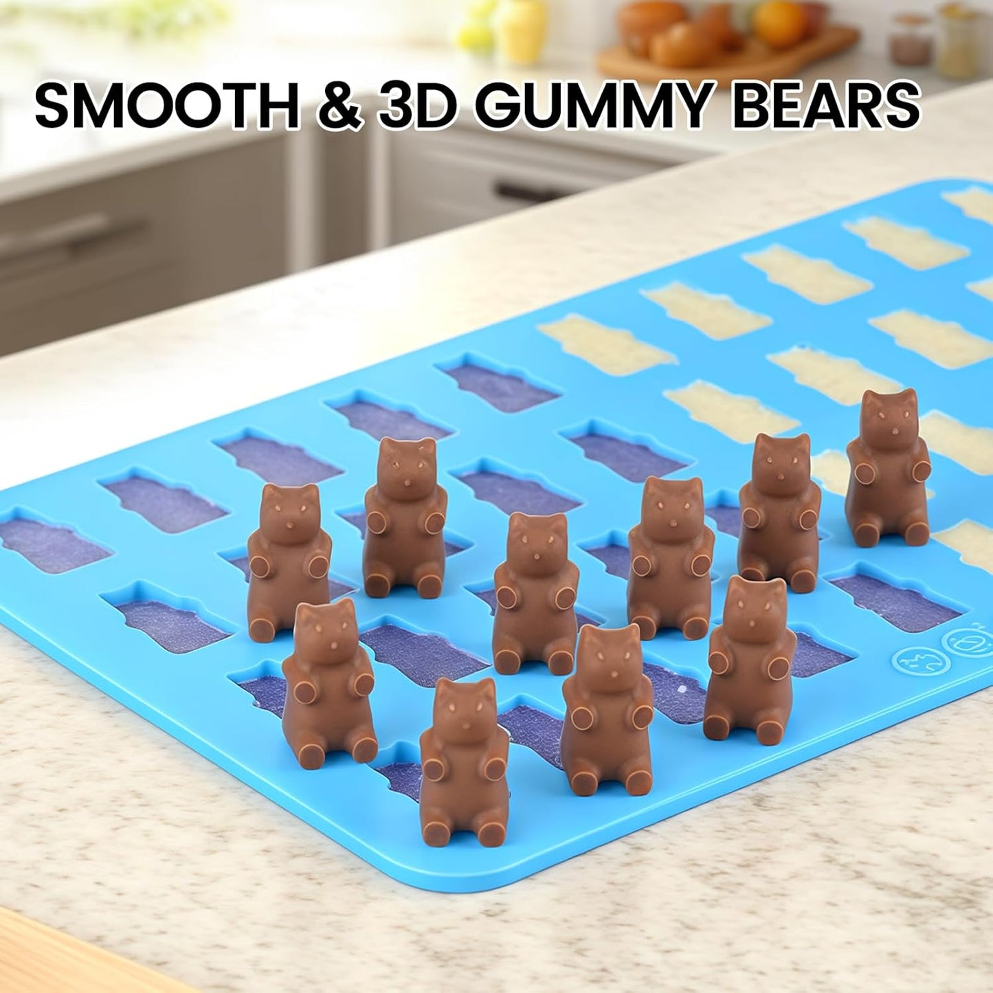 Silicone Gummy Molds by Gummy Molds - Mini Bear Candy Molds with 2 Droppers | Nonstick Food-Grade, Set of 4