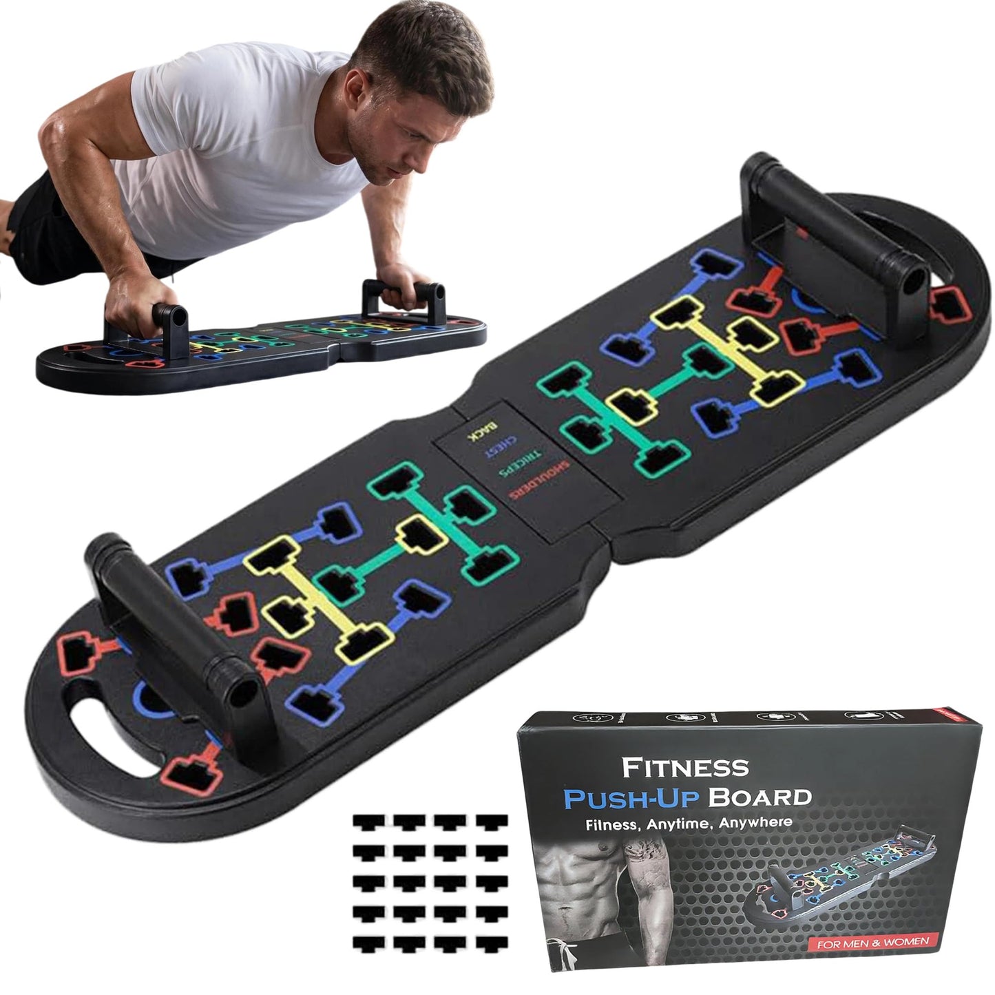 STETTY Foldable Push-Up Board, Multifunctional Push-Up Stand, Portable Home Gym Strength Trainer, Targets Chest, Back, Shoulders, Triceps & Core, Perfect Fitness Workout Gear for Men & Women