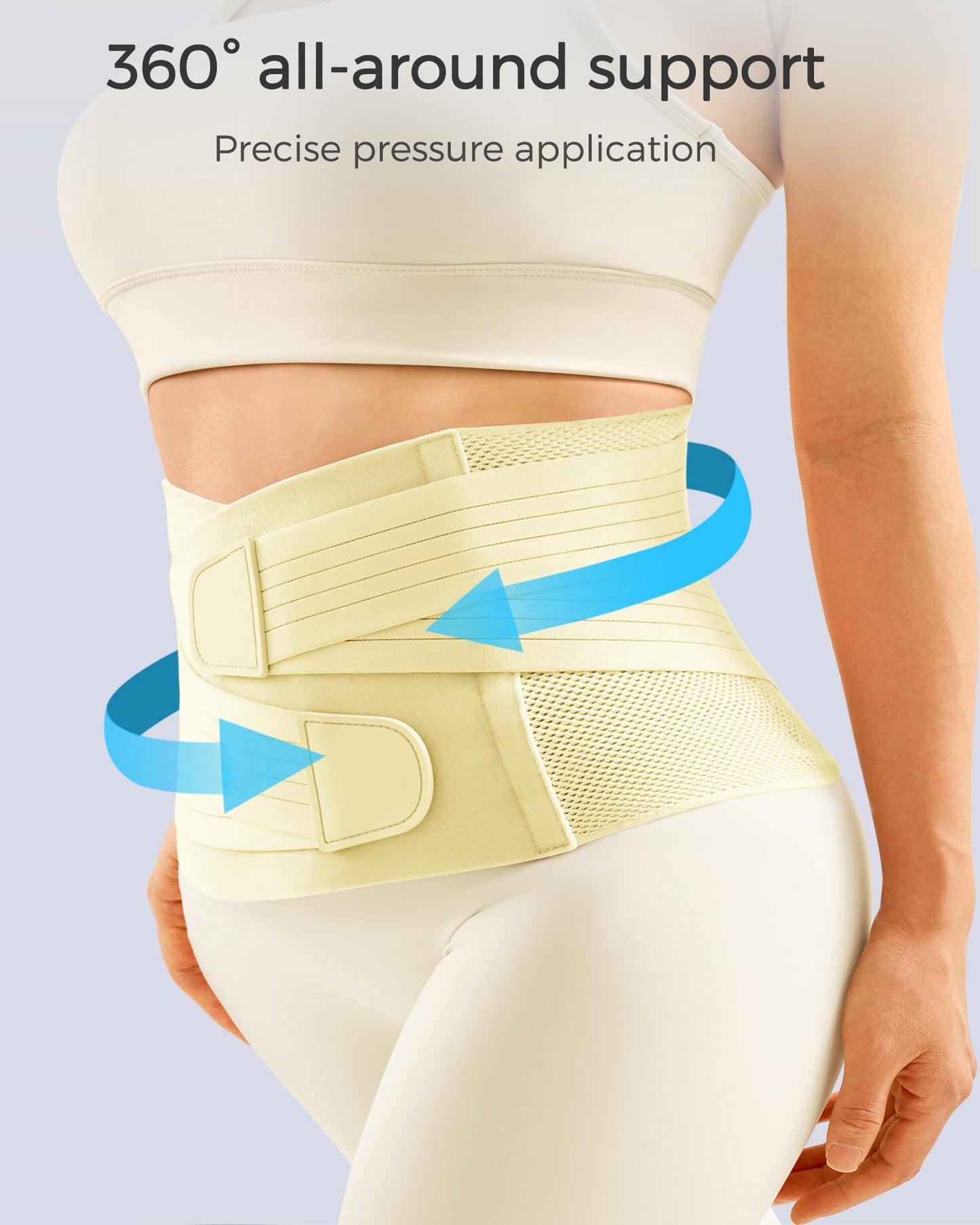 FREETOO Abdominal Binder for Women,Postpartum Belly Band Wrap for C-Section Recovery,Belly Binder Post Partum with Adjustable Compression,Soft Postpartum Belt with Ergonomical Back Support,XS,Cream
